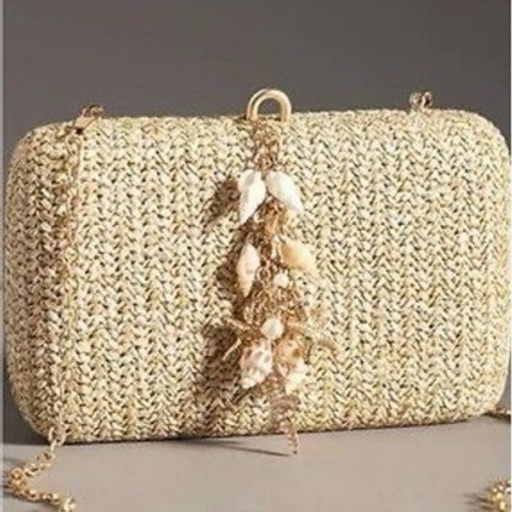 Shiraleah Under The Sea Clutch Women Tan Shells Resortwear Coastal Boho Beachy